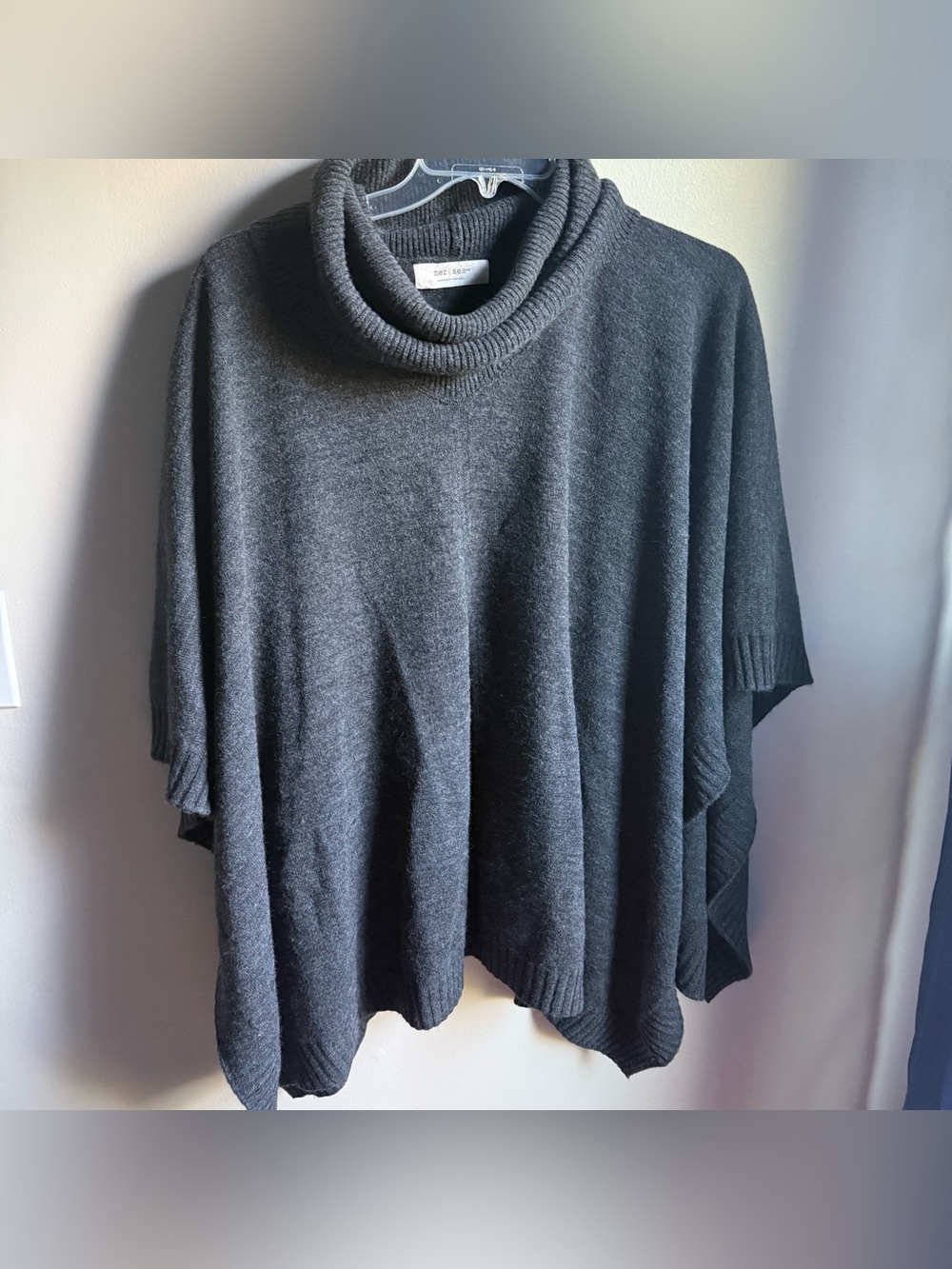 Mersea Poncho Sweater Turtleneck Charcoal Grey Black Front Split